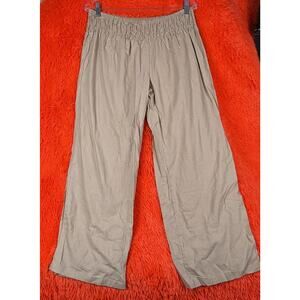 Metro Seven 7 Khaki Stretchy Waist Cotton Linen Blend Wide Leg Pants Missy L